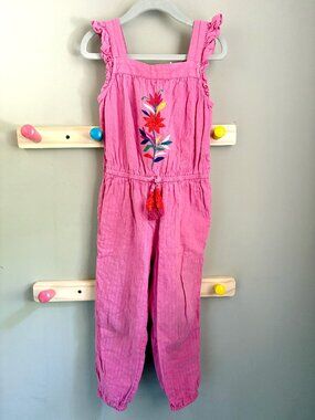 Mini Boden Pink Ruffle Sleeve Embroidered Floral Romper (Play)